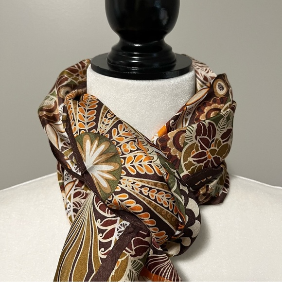 Nicole Miller Fall Floral and Leaf Pattern Silk Scarf - Picture 3 of 7